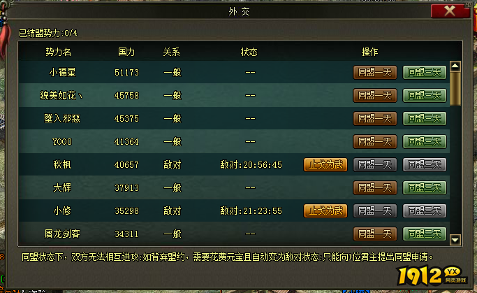 1912yx《三国之志》外交介绍 1912yx《三国之志》外交介绍